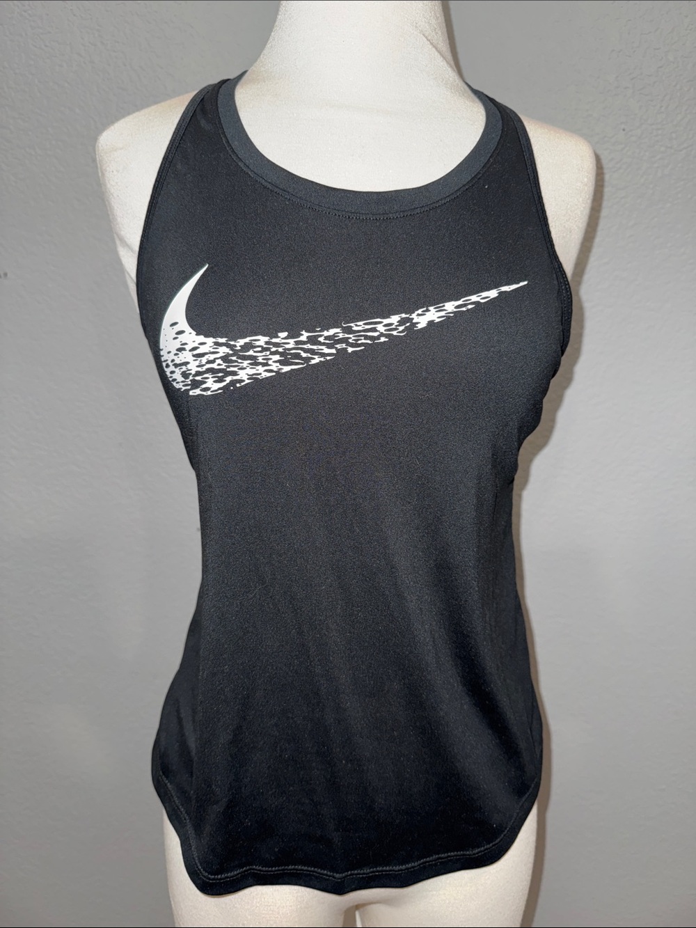 Nike Black Racerback Tank with White Patterned Swoosh